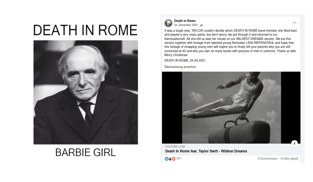 Cover "Death in Rome - Barbie Girl" ; Screenshot "Death in Rome - Wildest Dreams" 